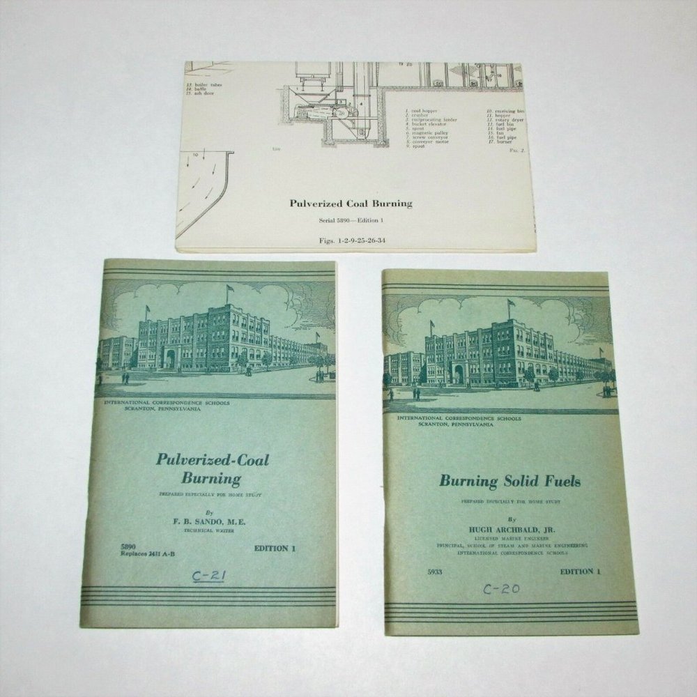 2 Vintage ICS Home Study Booklets PULVERIZED-COAL & BURNING SOLID FUELS 1950